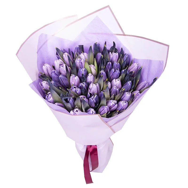 Букет из 51 тюльпана сиреневый микс